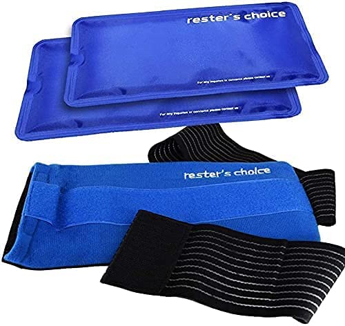 Rester's Choice Gel Cold & Hot Packs (2 Ice Packs) 5x9 in with 1 Adjustable Wrap. Reusable Warm or Ice Packs for Injuries, Hip, Shoulder, Knee, Back Pain